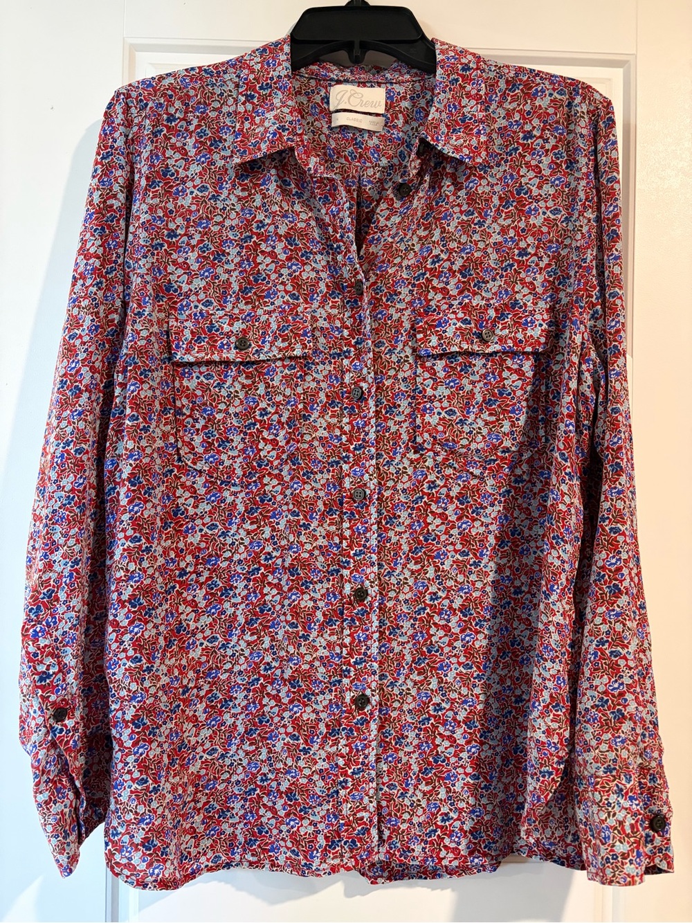 J. Crew | Classic Fit Silk Retro Floral Button Down Shirt Blouse | Sz 14 - Picture 4 of 11